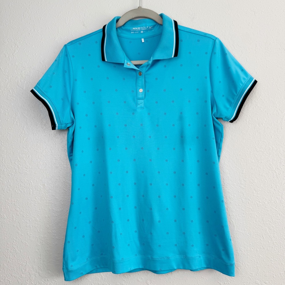 Nike golf dri-fit short sleeve athletic polo teal blue design M